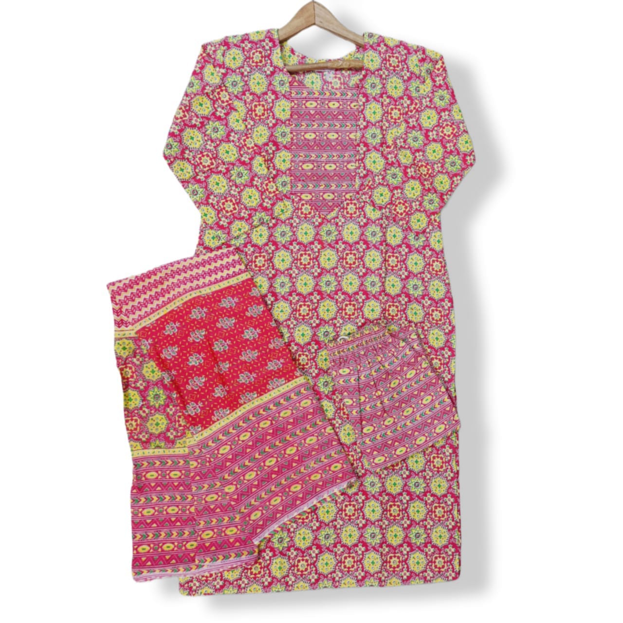 PRINTED COTTON KURTI PANT SET WITH DUPATTA