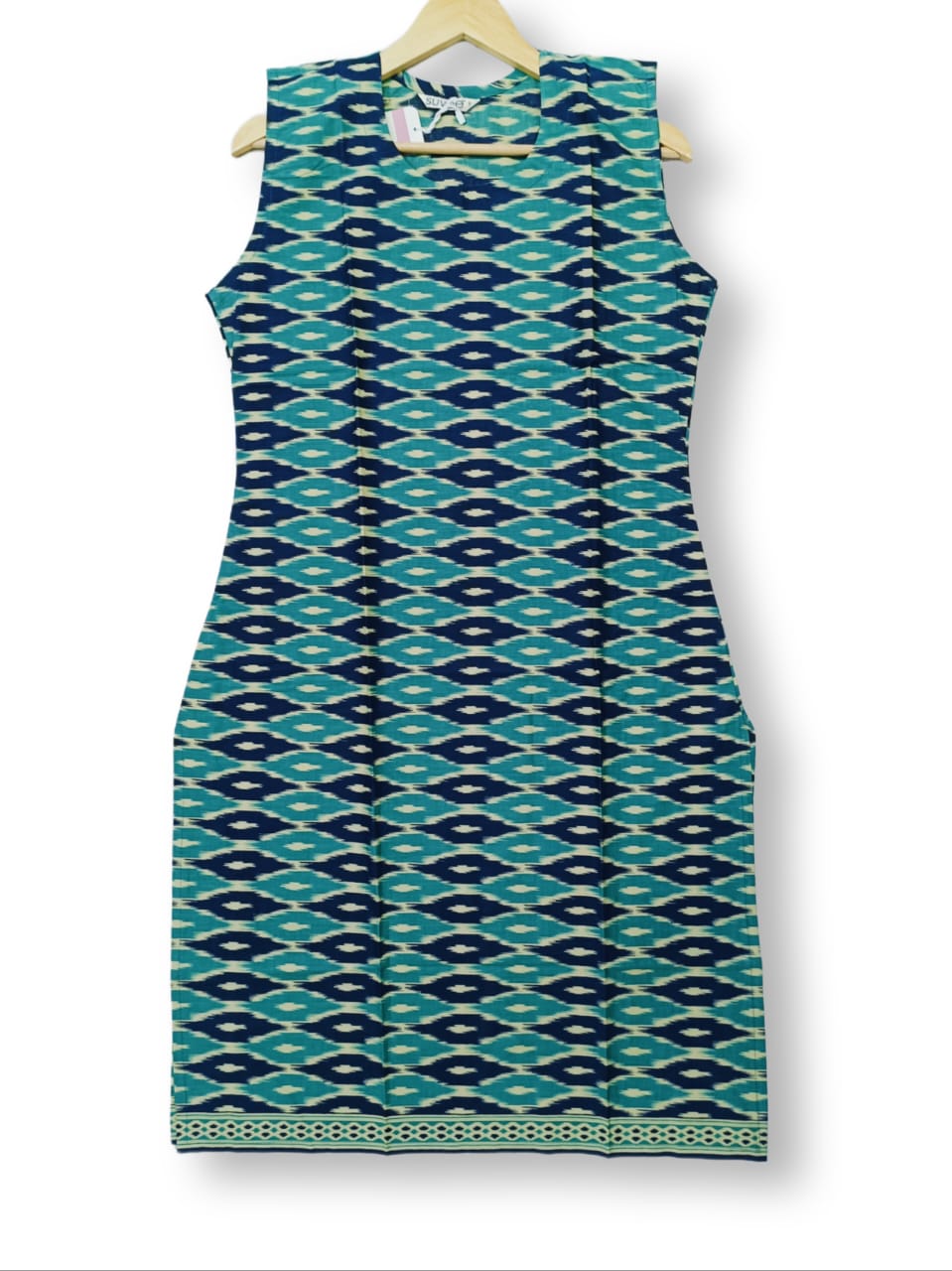 PURE COTTON SLEEVELESS KURTI WITH ATTACHED SLEEVES