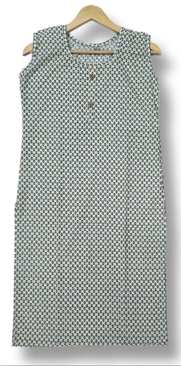 PRINTED COTTON SLEEVELESS KURTI WITH ATTACHED SLEEVES
