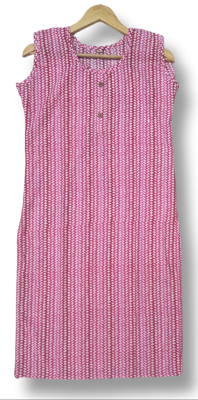 PRINTED COTTON SLEEVELESS KURTI WITH ATTACHED SLEEVES
