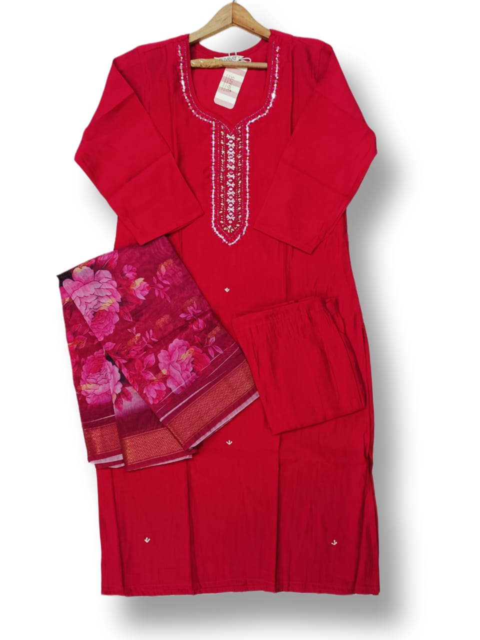 FANCY ROMAN SILK KURTI PANT SET WITH DIGITAL DUPATTA