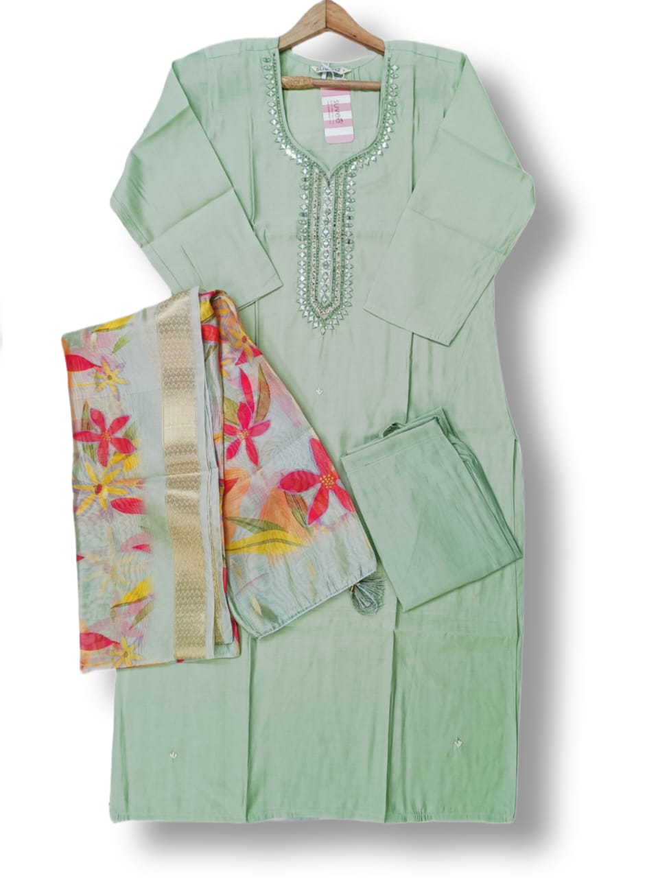 FANCY ROMAN SILK KURTI PANT SET WITH DIGITAL DUPATTA