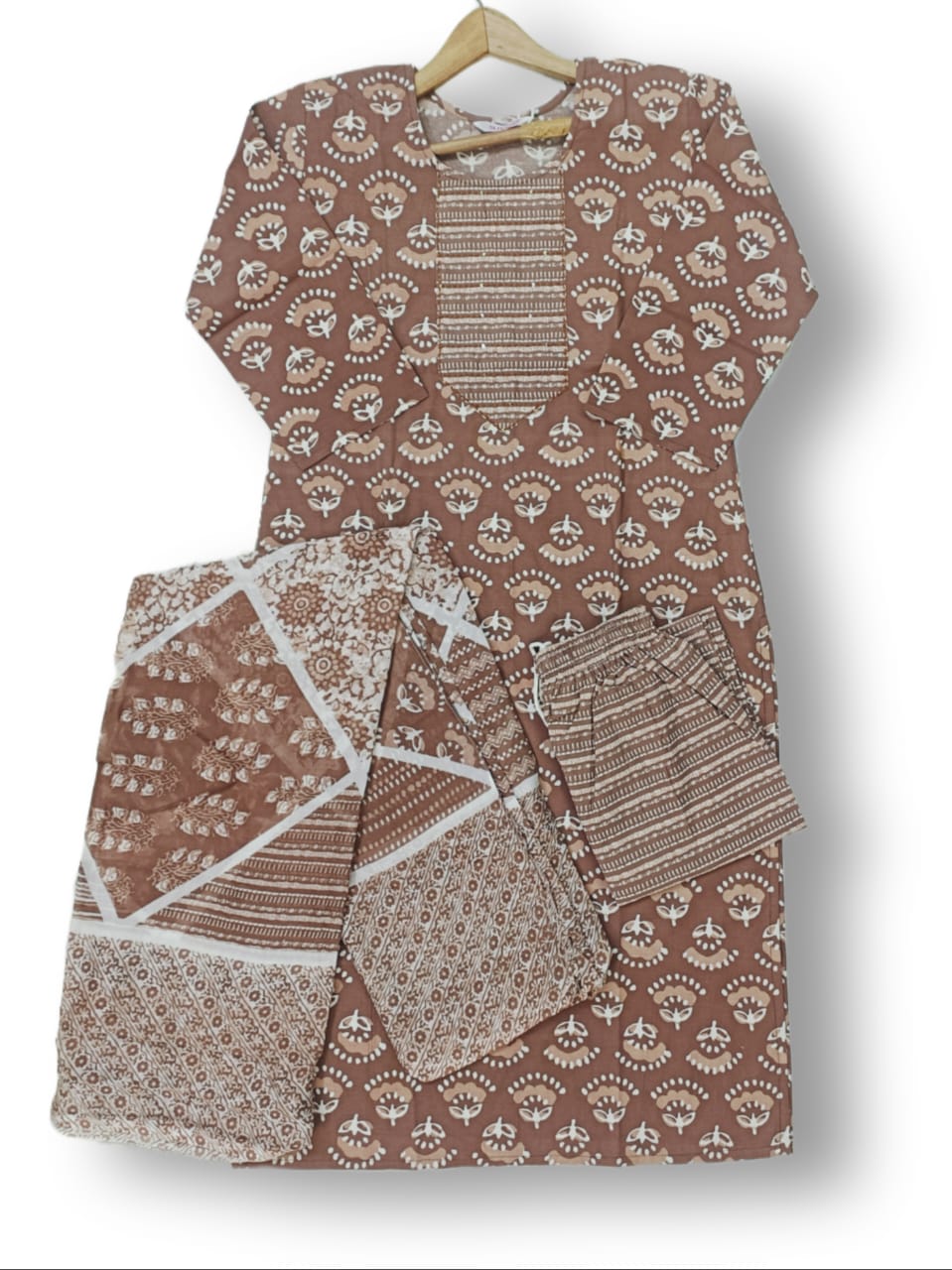 PRINTED COTTON KURTI PANT SET WITH DUPATTA