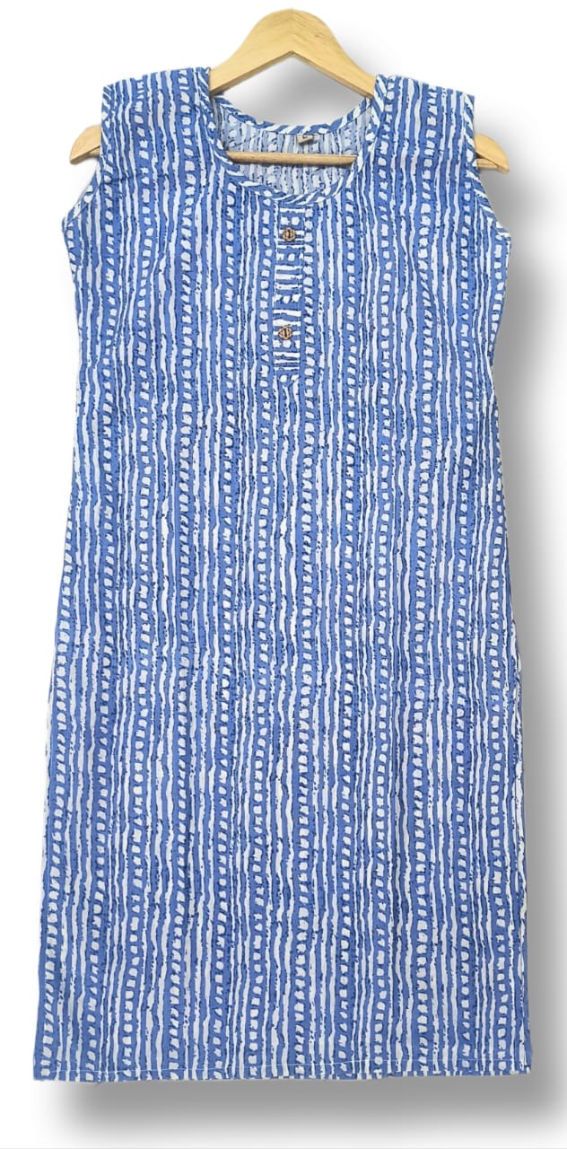PRINTED COTTON SLEEVELESS KURTI WITH ATTACHED SLEEVES