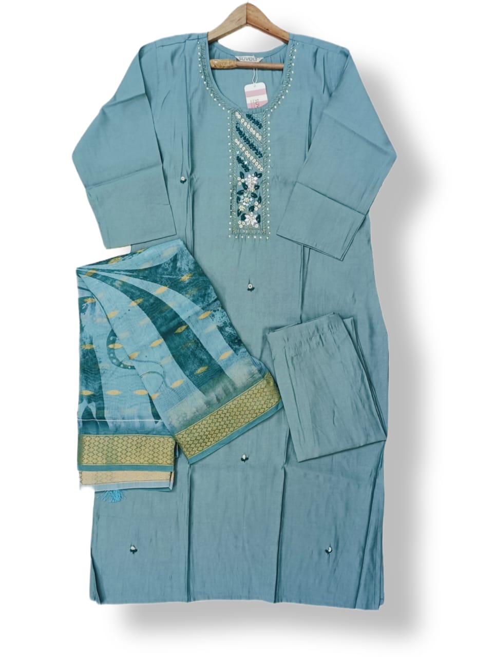 FANCY ROMAN SILK KURTI PANT SET WITH DIGITAL DUPATTA