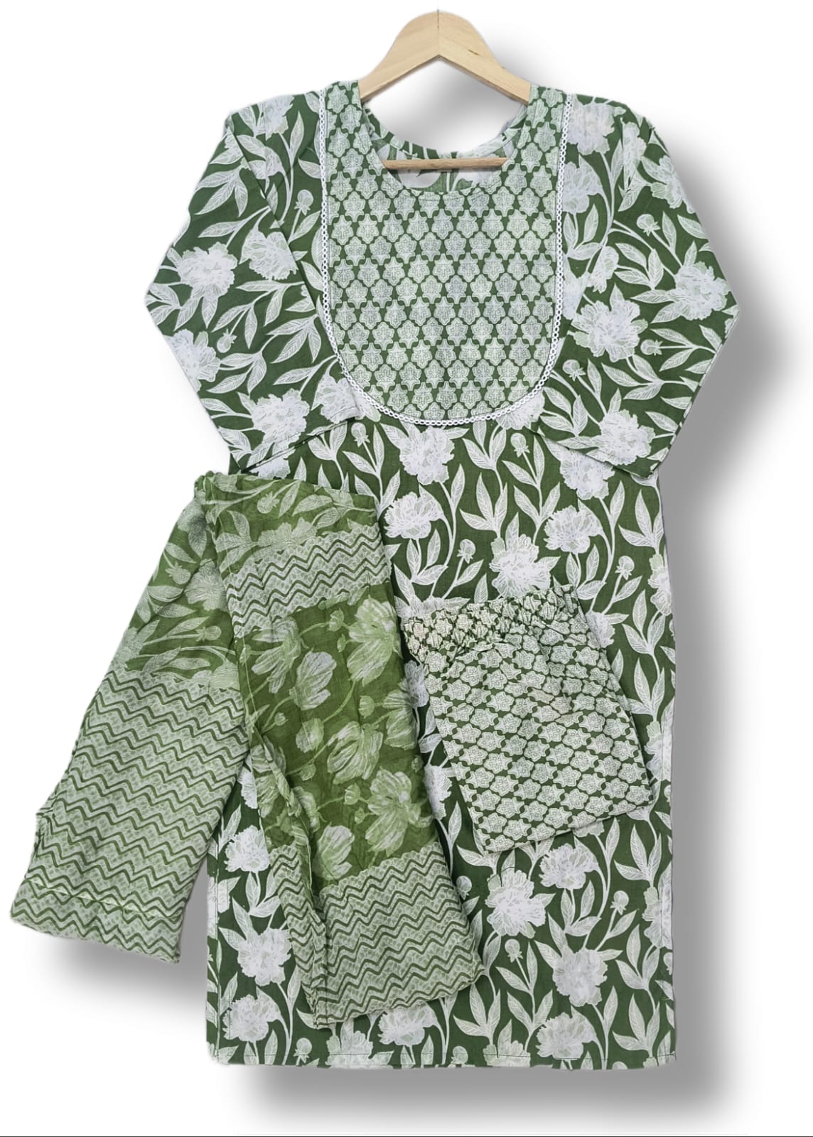 PRINTED COTTON KURTI PANT SET WITH DUPATTA