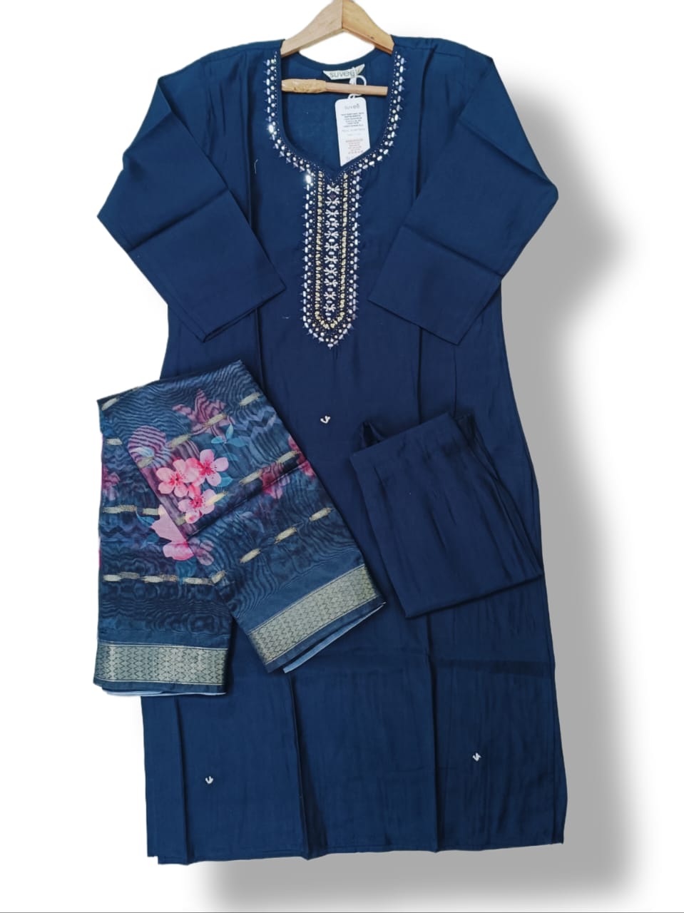 FANCY ROMAN SILK KURTI PANT SET WITH DIGITAL DUPATTA