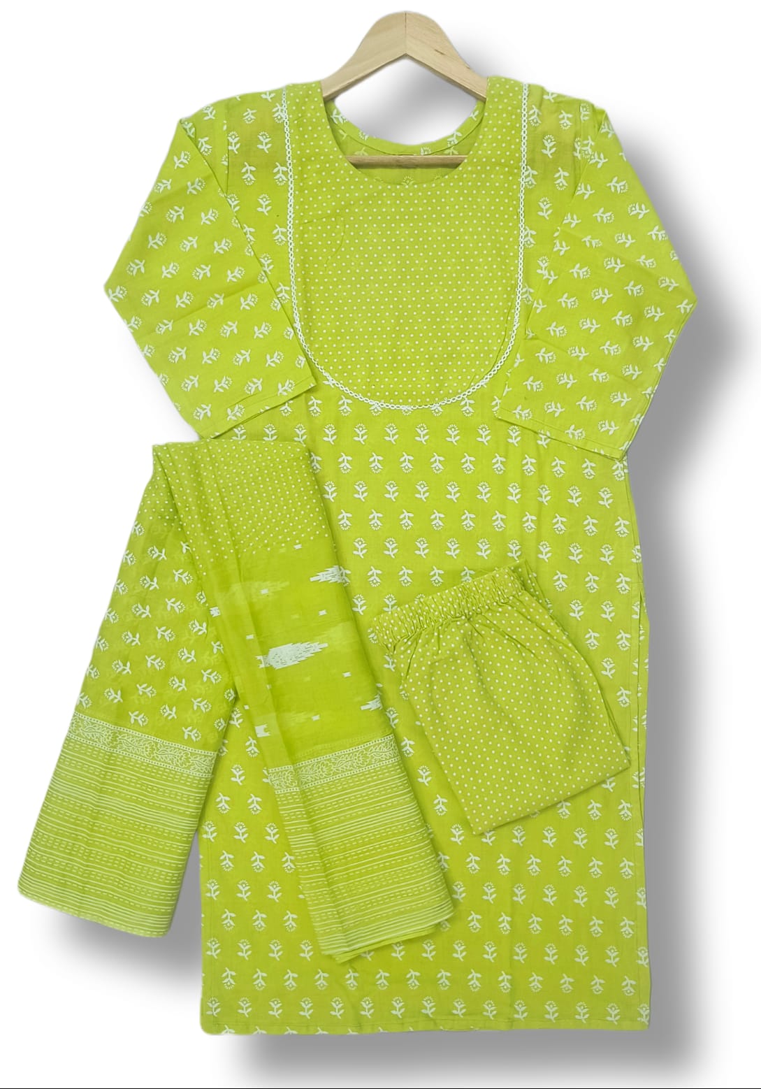 PRINTED COTTON KURTI PANT SET WITH DUPATTA