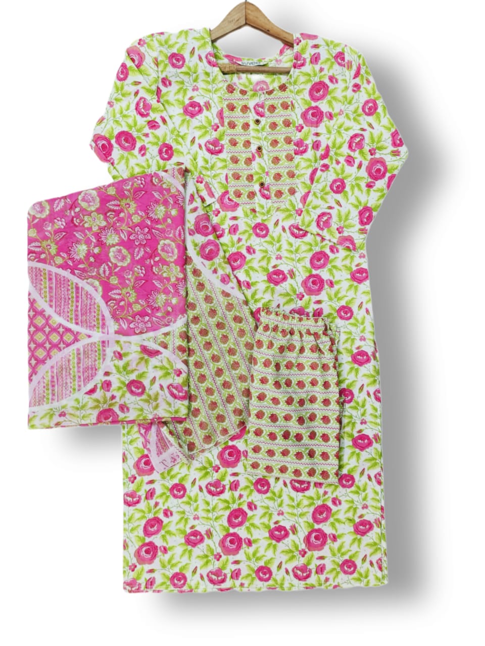 PRINTED COTTON KURTI PANT SET WITH DUPATTA