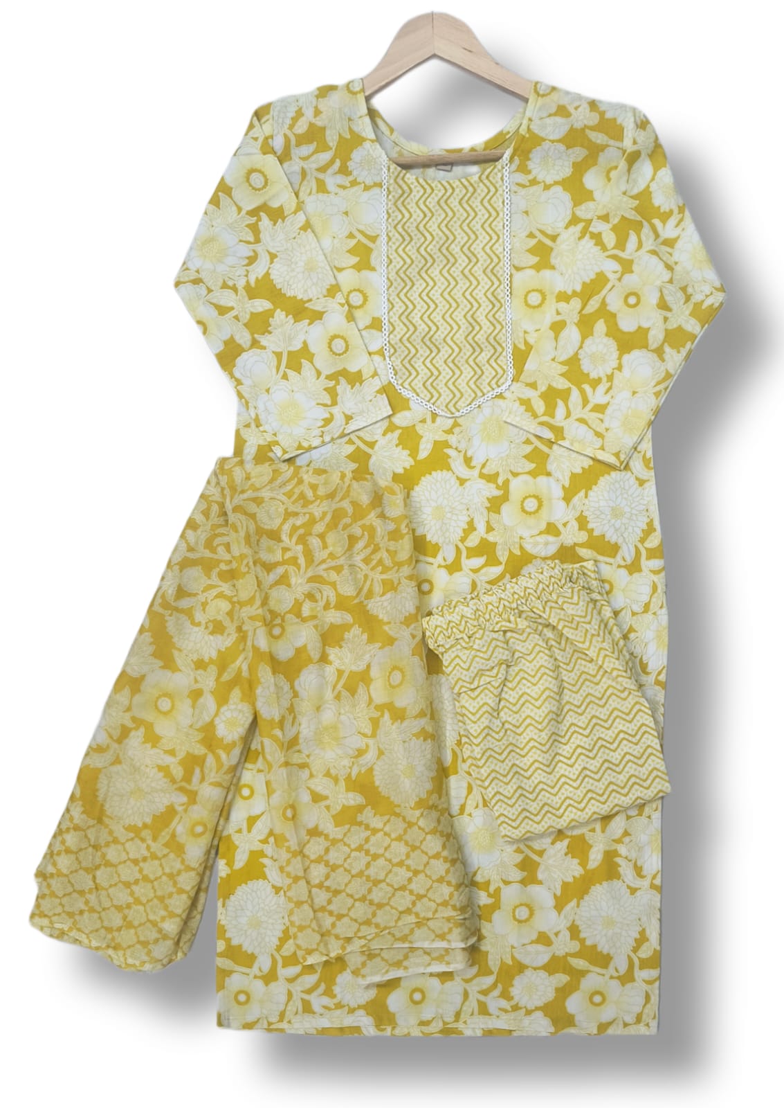 PRINTED COTTON KURTI PANT SET WITH DUPATTA