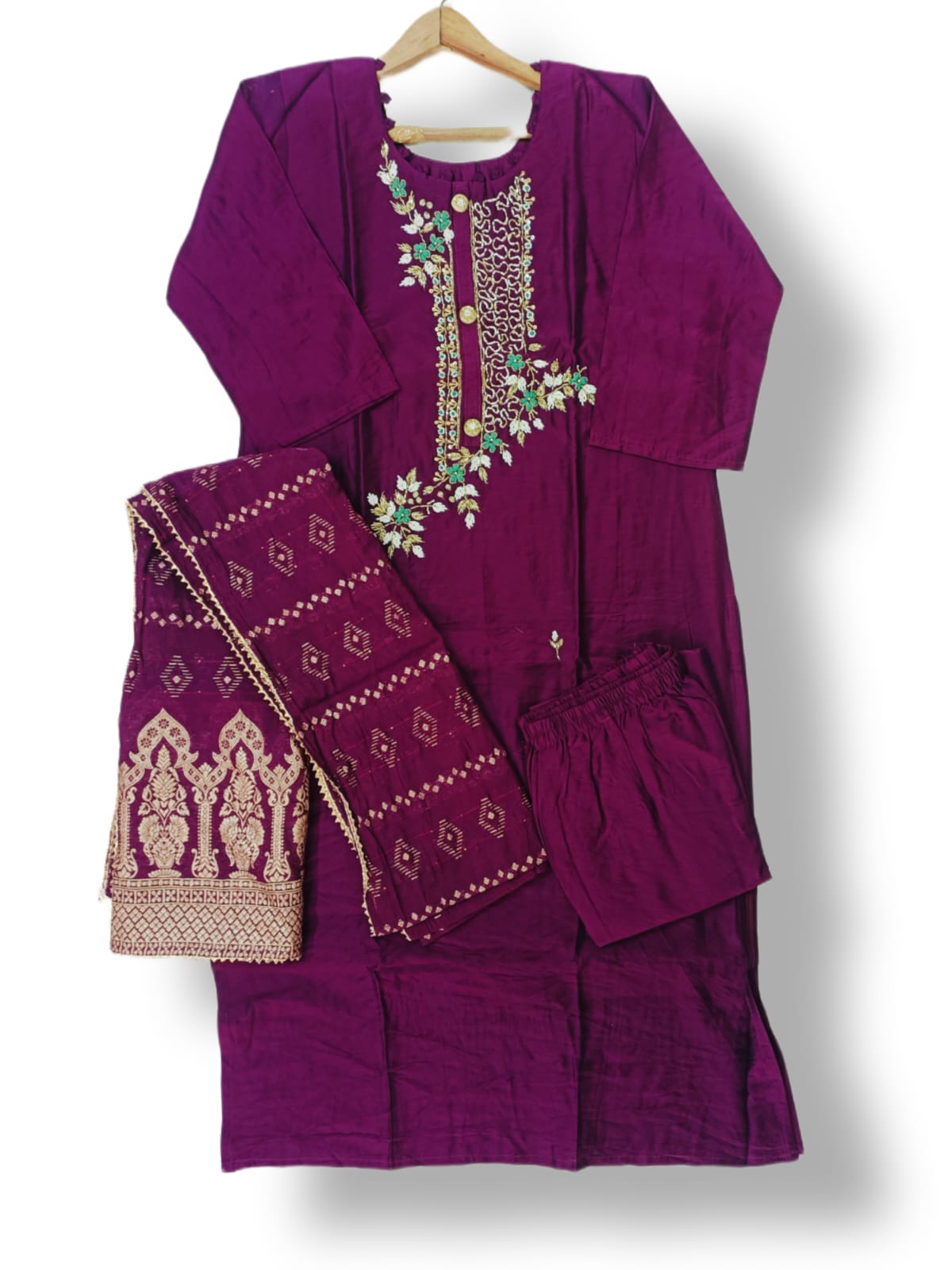 PREMIUM CHANDERI SILK DUPATTA SET WITH HANDWORK