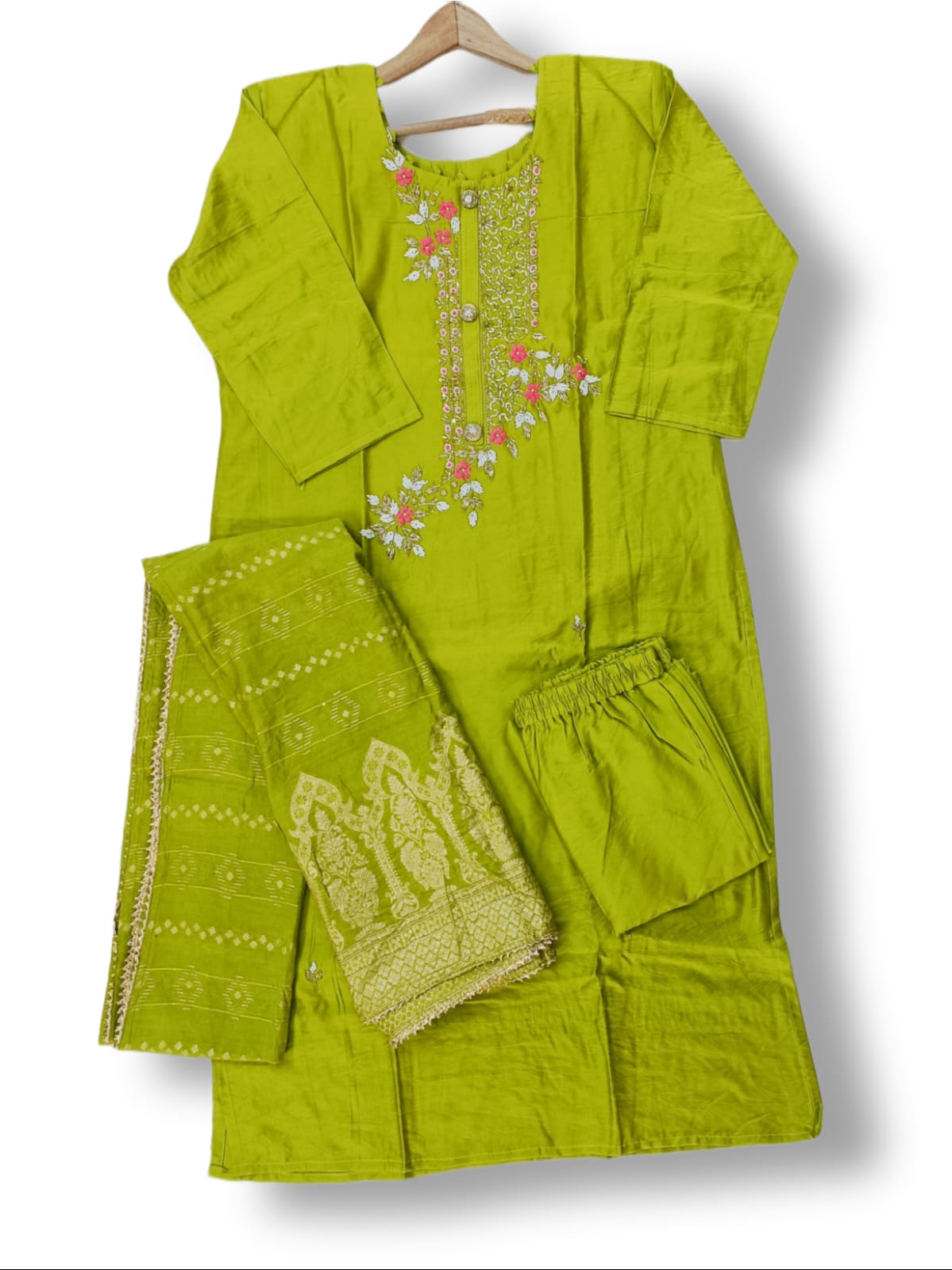 PREMIUM CHANDERI SILK DUPATTA SET WITH HANDWORK