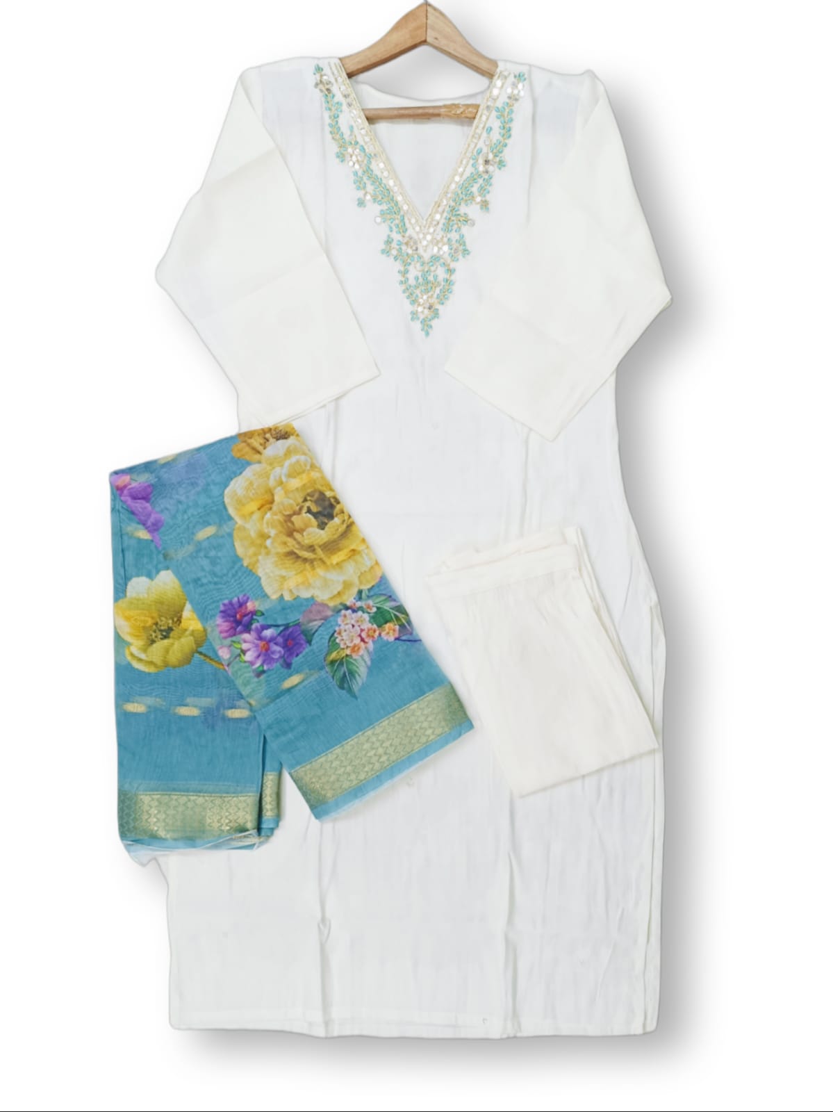 FANCY ROMAN SILK KURTI PANT SET WITH DIGITAL DUPATTA