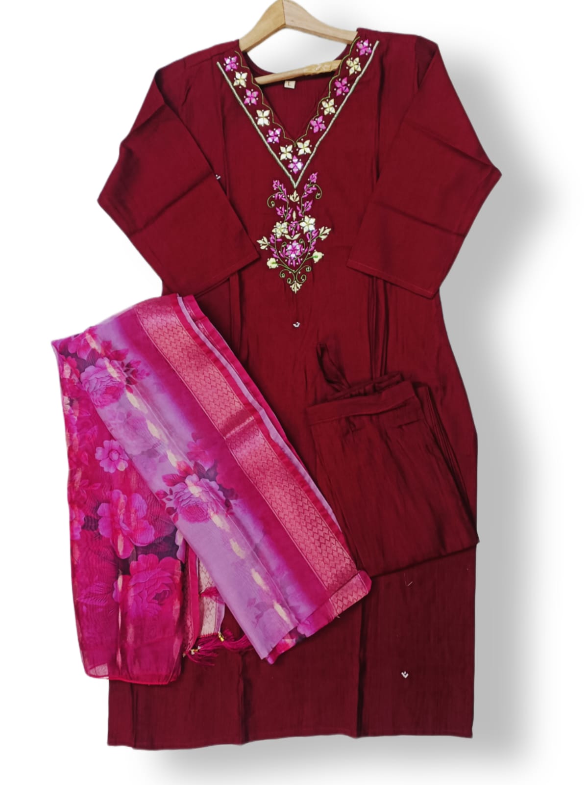 PREMIUM VATICAN SILK KURTI PANT SET WITH DIGITAL DUPATTA