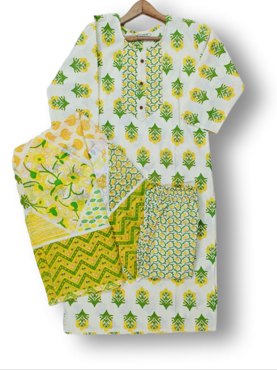 PRINTED COTTON KURTI PANT SET WITH DUPATTA