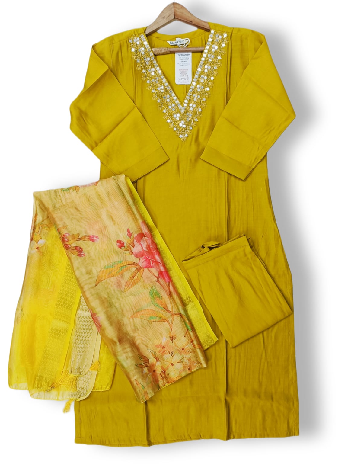 FANCY ROMAN SILK KURTI PANT SET WITH DIGITAL DUPATTA