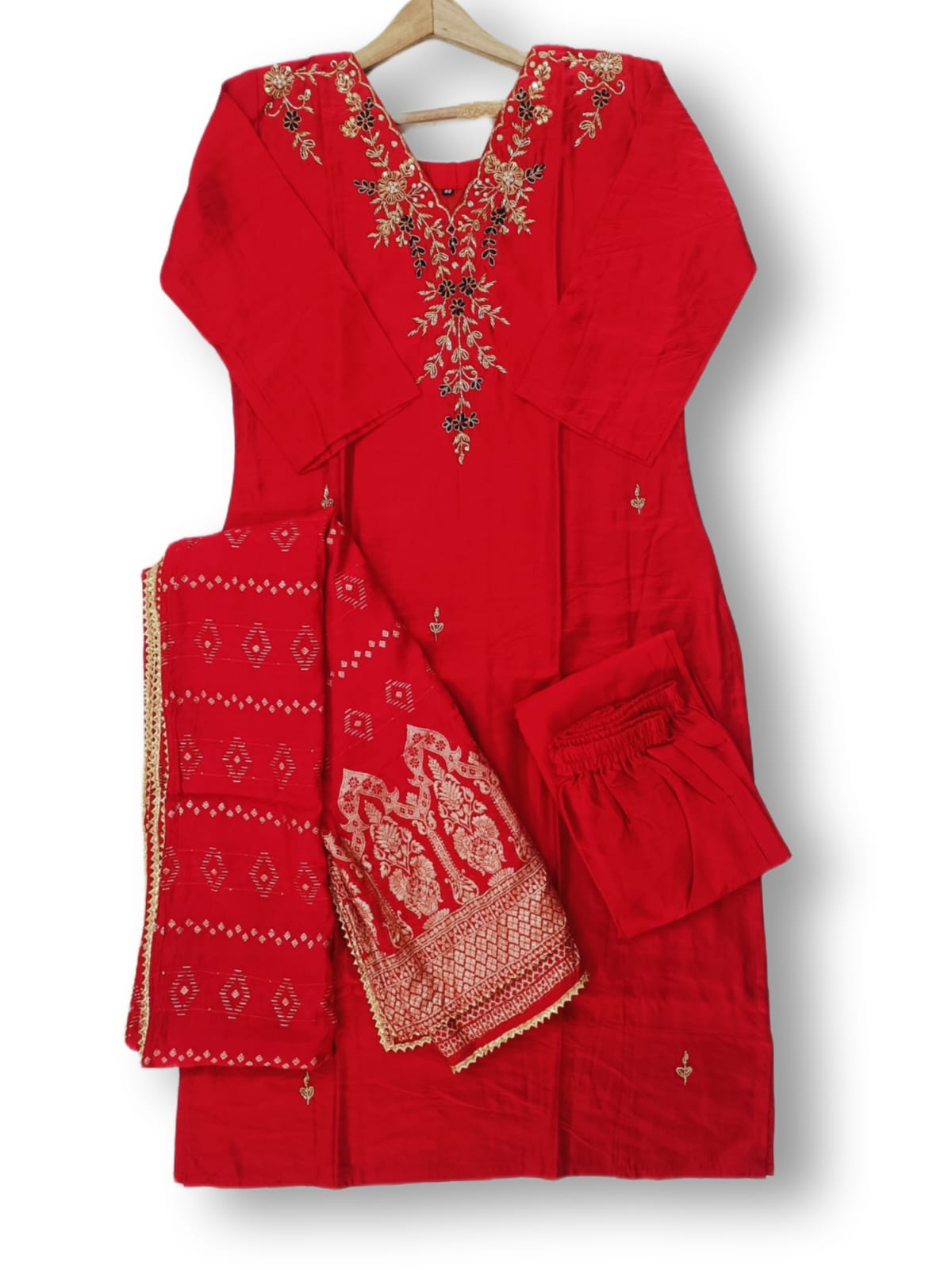 PREMIUM CHANDERI SILK DUPATTA SET WITH HANDWORK