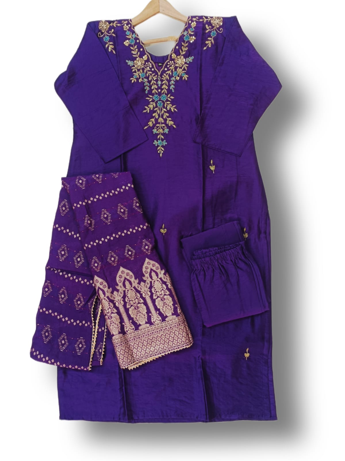 PREMIUM CHANDERI SILK DUPATTA SET WITH HANDWORK