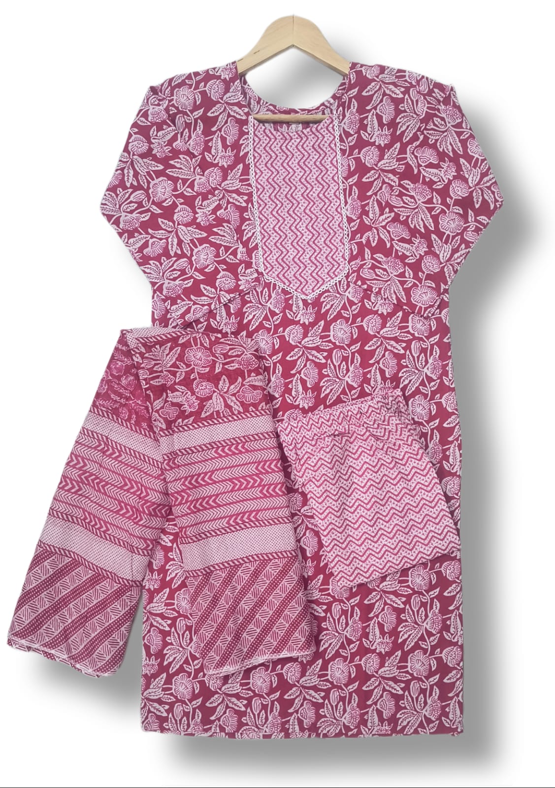 PRINTED COTTON KURTI PANT SET WITH DUPATTA