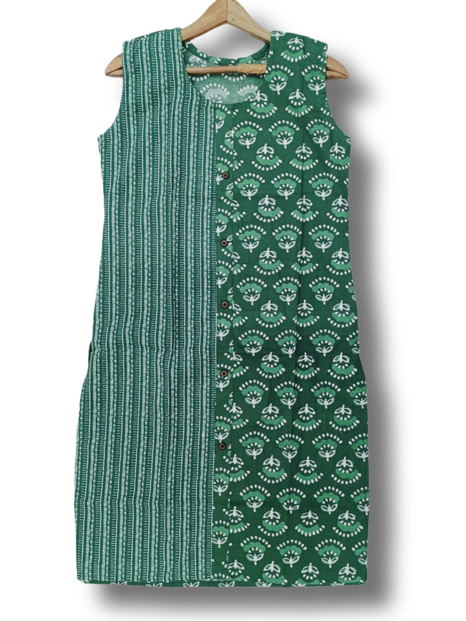 PRINTED COTTON MIX AND MATCH SLEEVE LESS KURTI