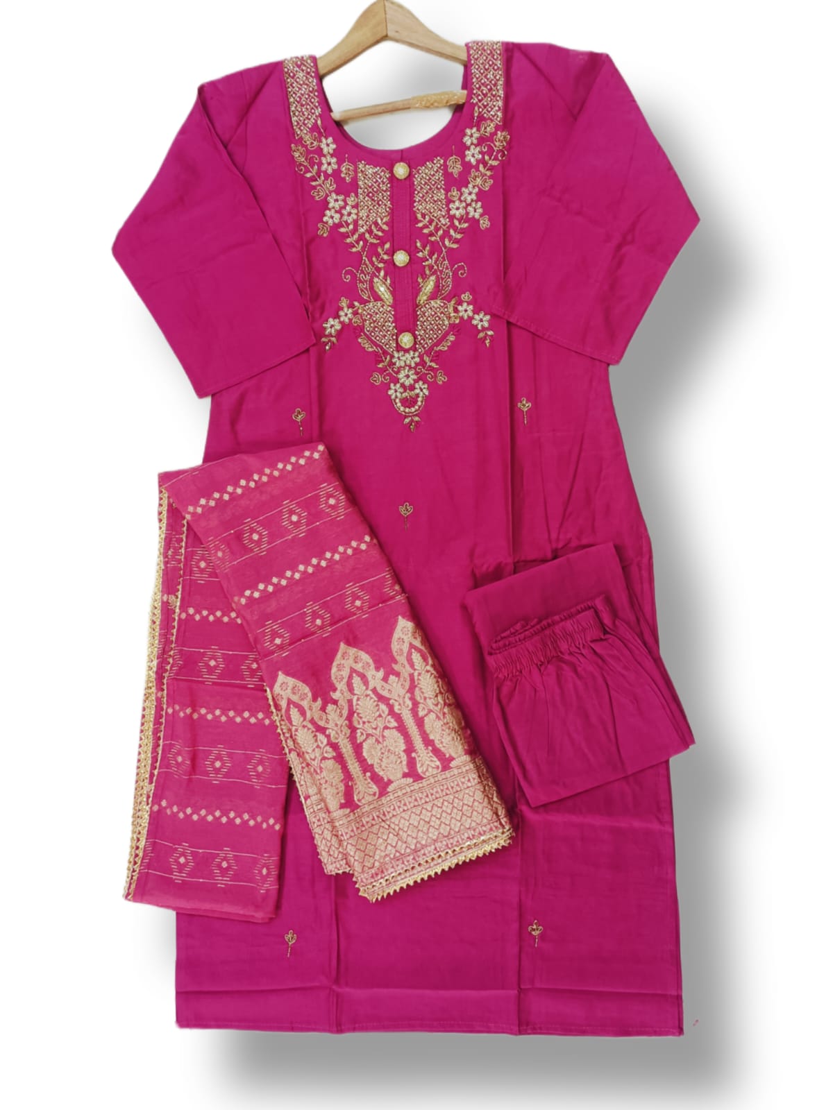 PREMIUM CHANDERI SILK DUPATTA SET WITH HANDWORK