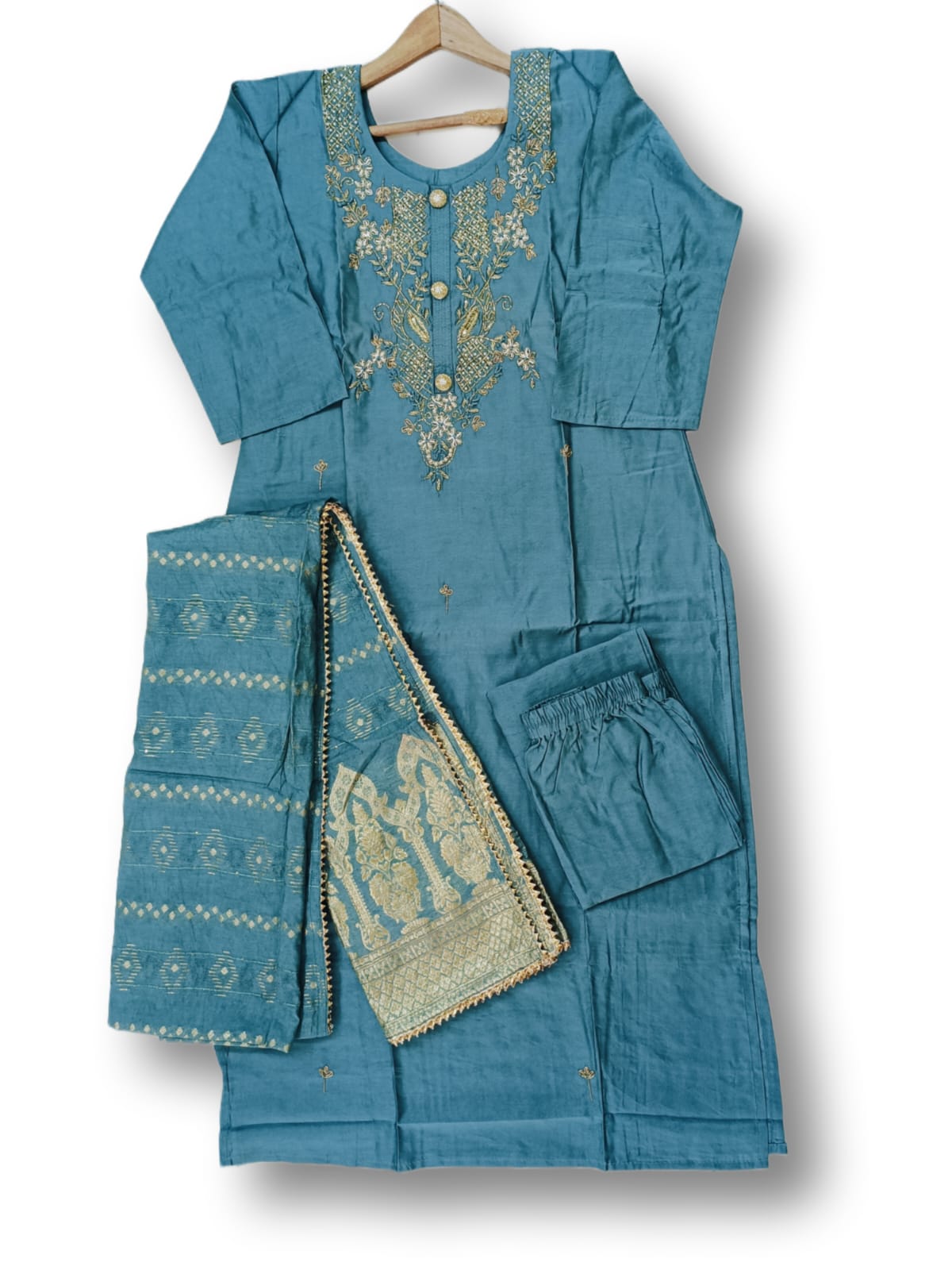 PREMIUM CHANDERI SILK DUPATTA SET WITH HANDWORK