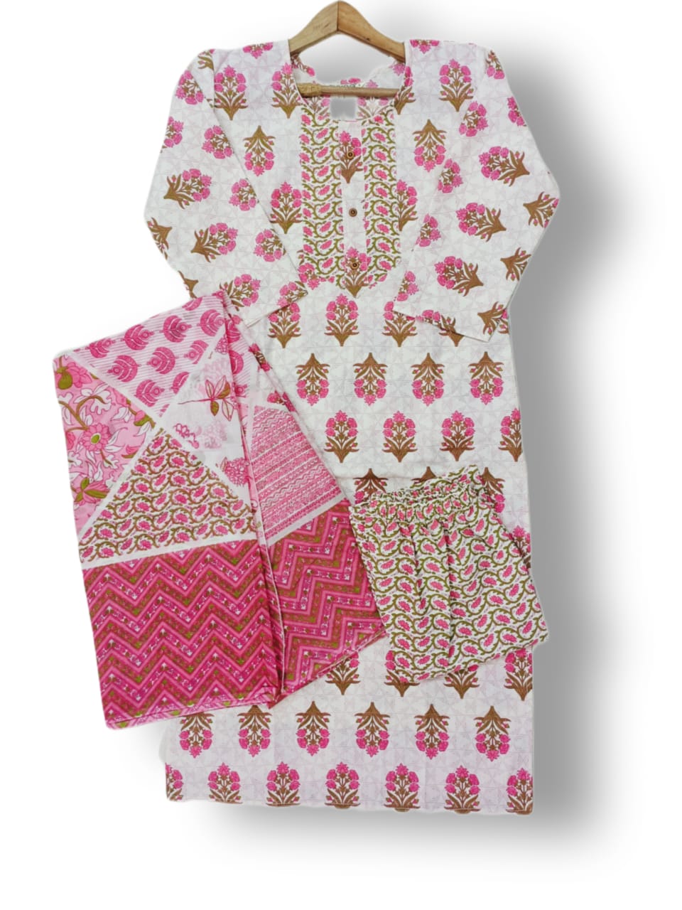 PRINTED COTTON KURTI PANT SET WITH DUPATTA