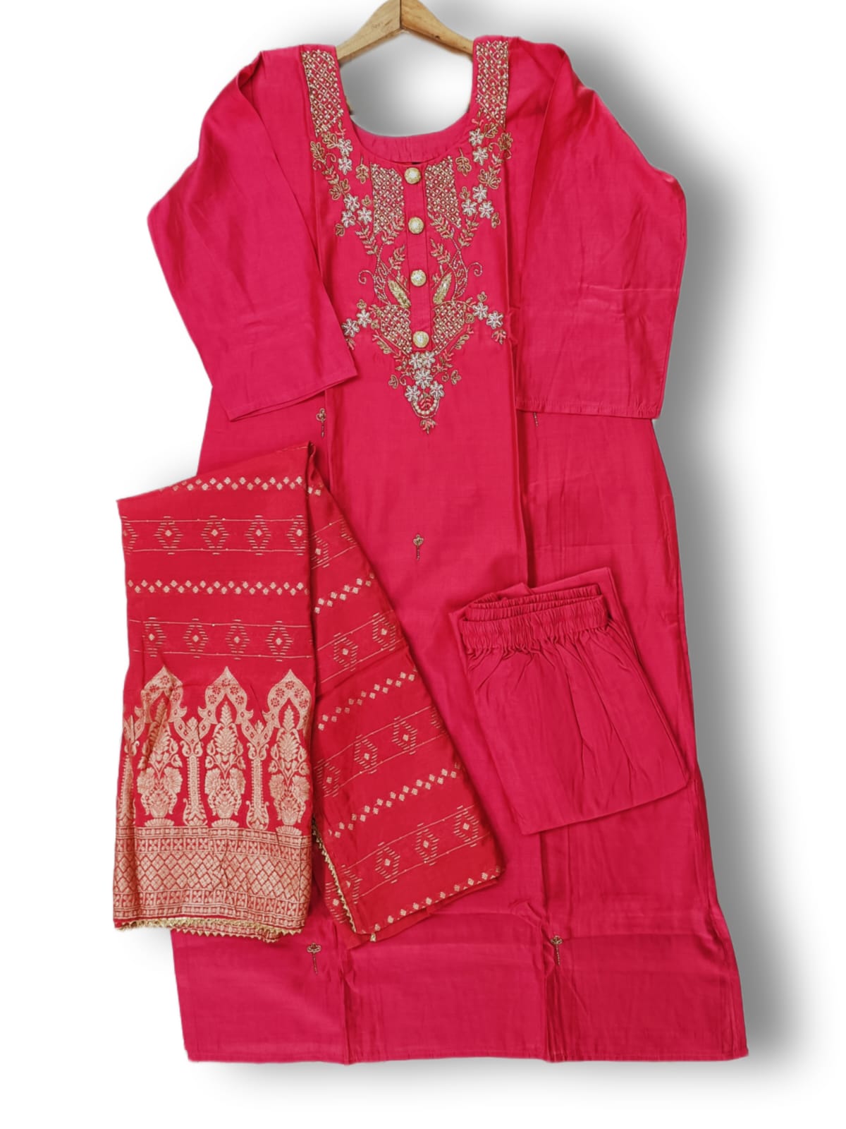 PREMIUM CHANDERI SILK DUPATTA SET WITH HANDWORK