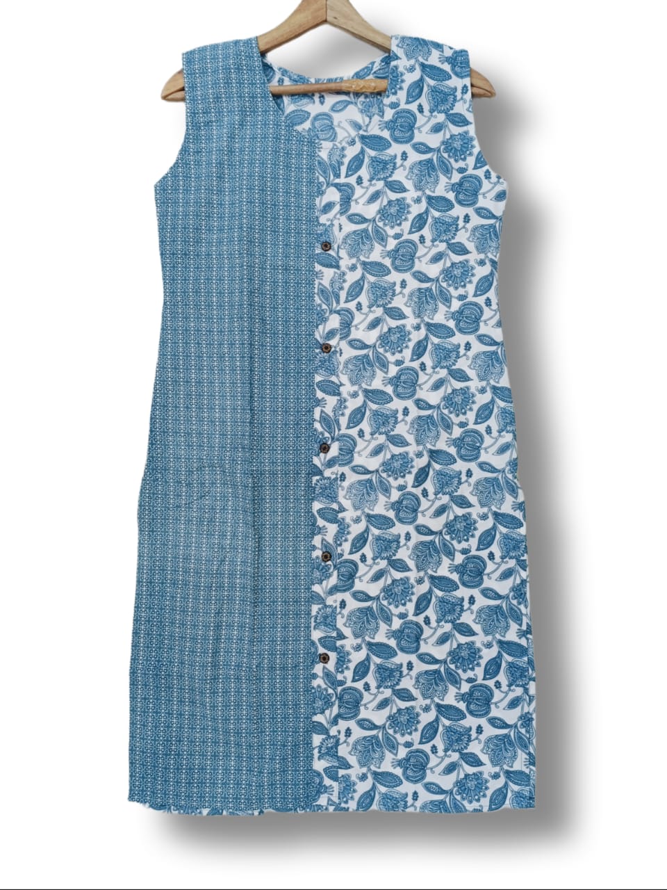 PRINTED COTTON MIX AND MATCH SLEEVE LESS KURTI