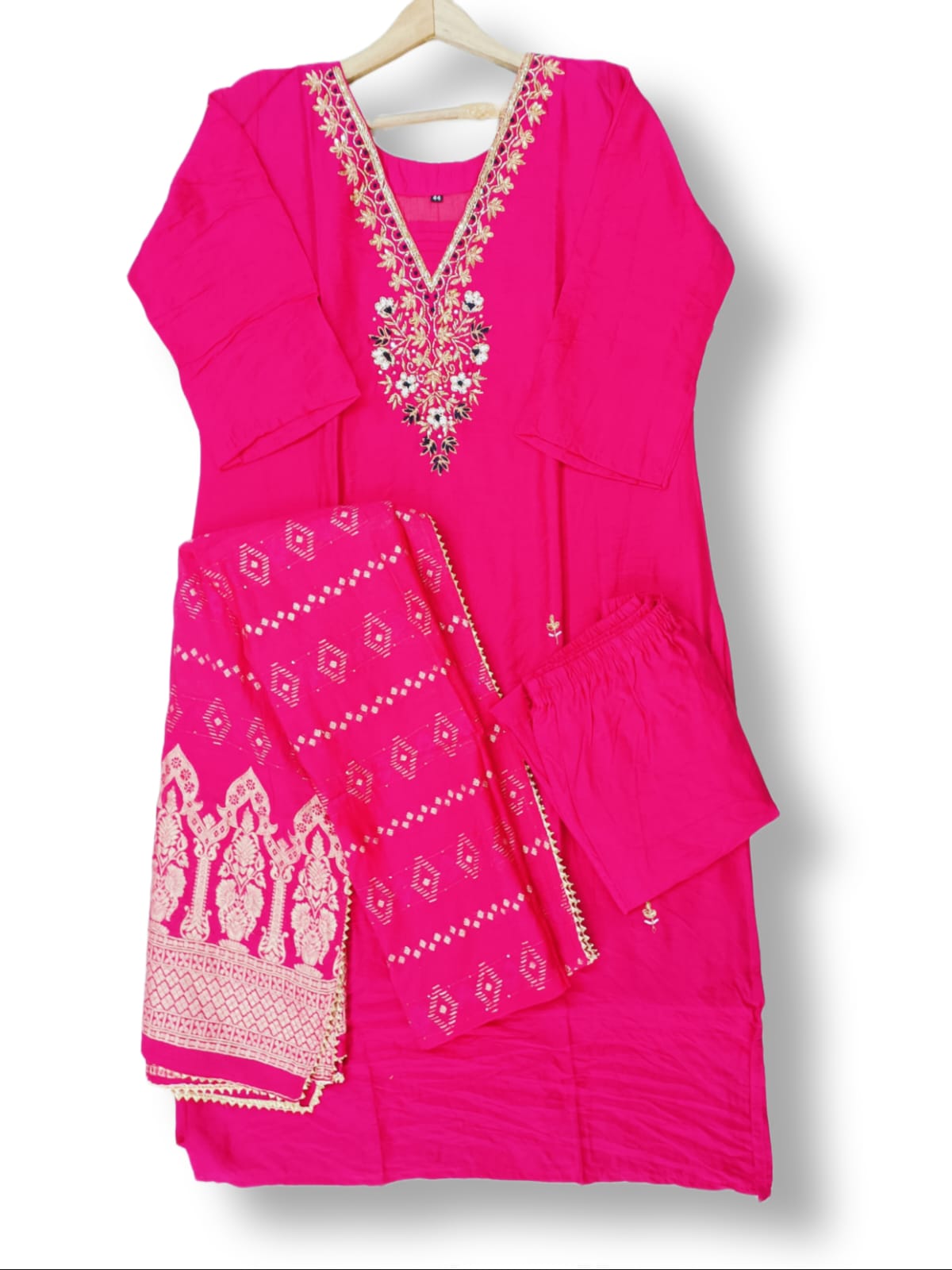 PREMIUM CHANDERI SILK DUPATTA SET WITH HANDWORK