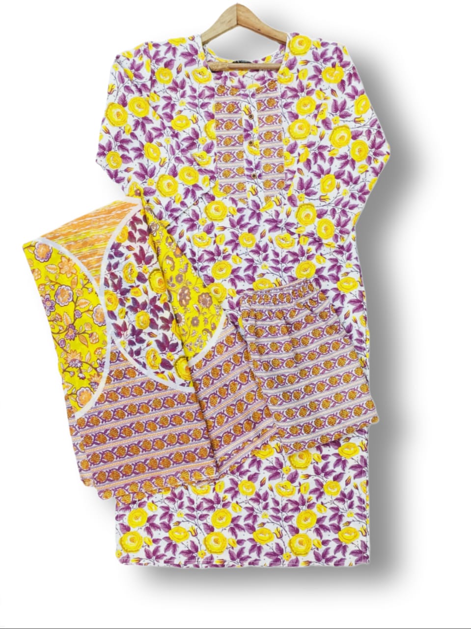 PRINTED COTTON KURTI PANT SET WITH DUPATTA