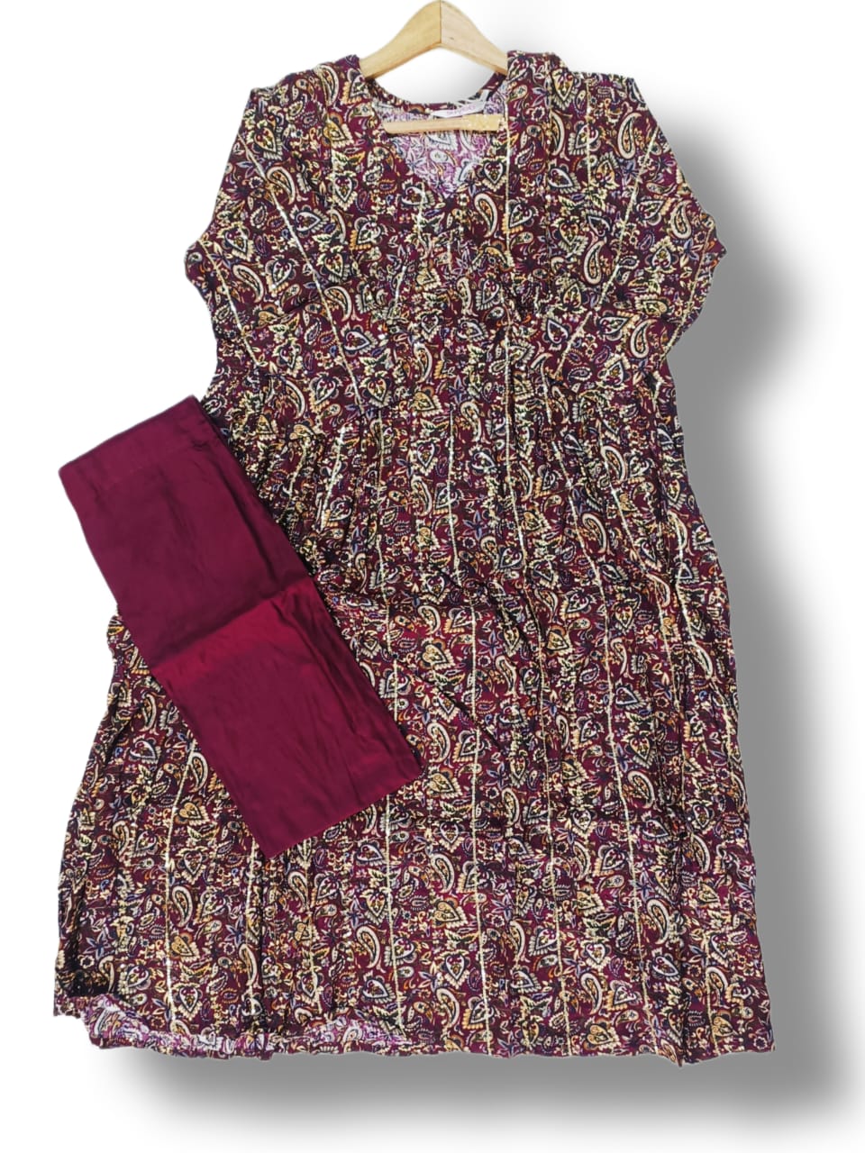 PRINTED RAYON ALIA CUT KURTI PANT SET