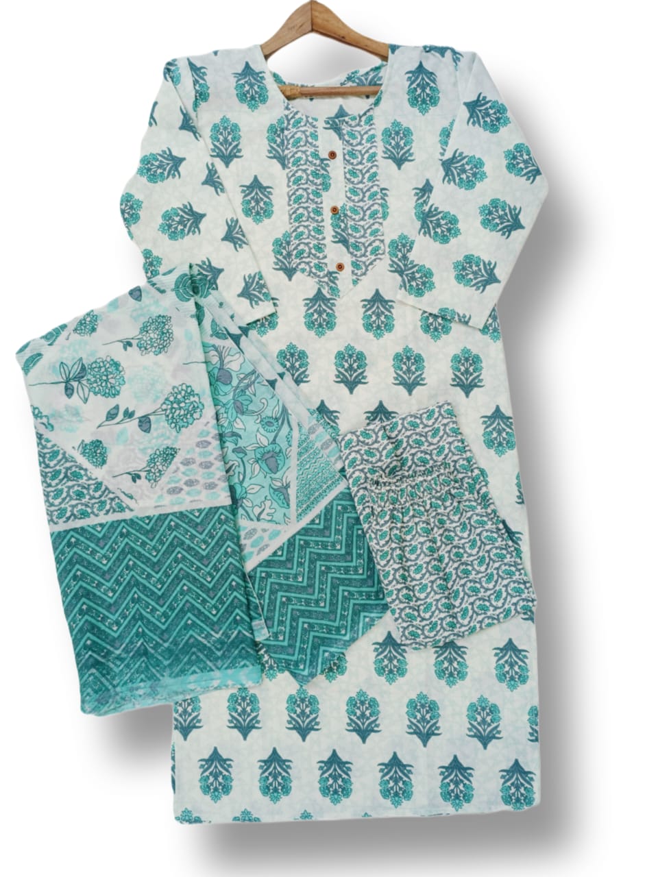 PRINTED COTTON KURTI PANT SET WITH DUPATTA