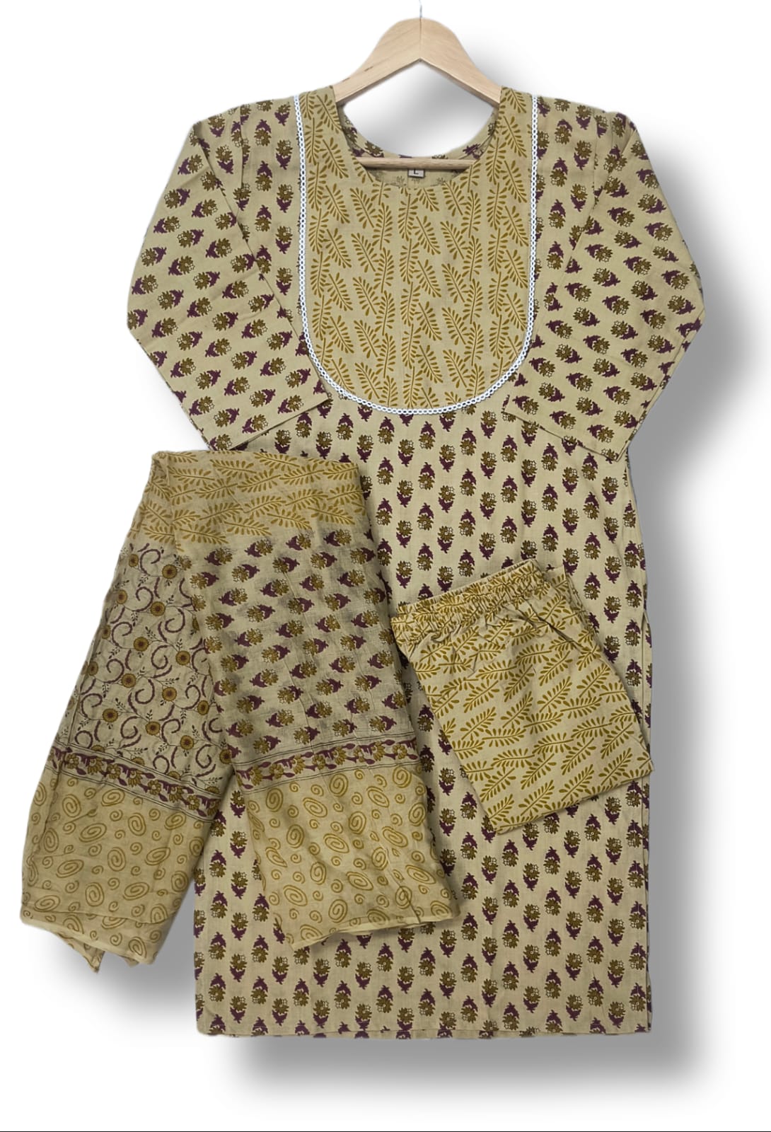PRINTED COTTON KURTI PANT SET WITH DUPATTA