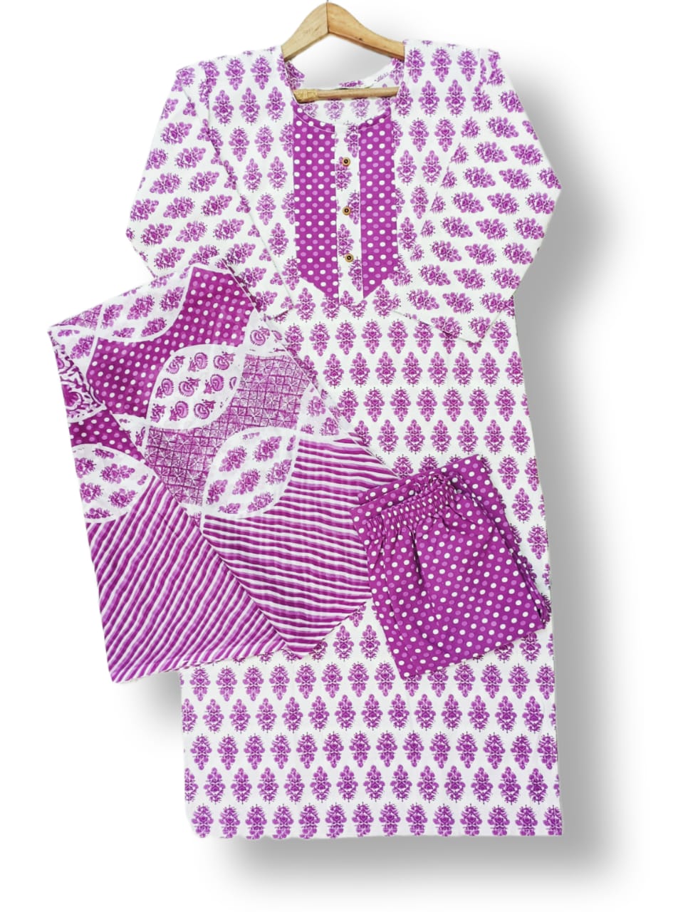 PRINTED COTTON KURTI PANT SET WITH DUPATTA