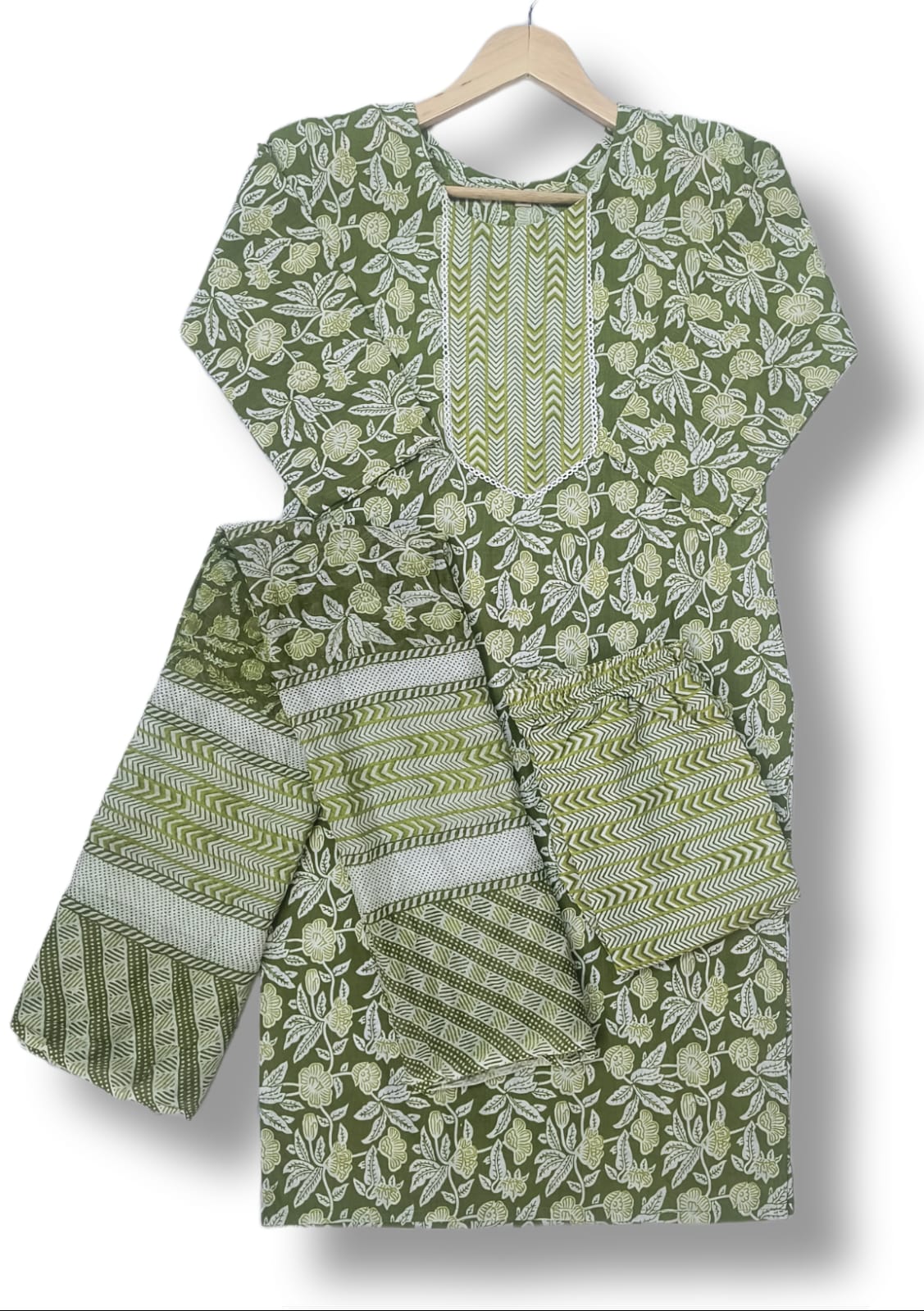 PRINTED COTTON KURTI PANT SET WITH DUPATTA