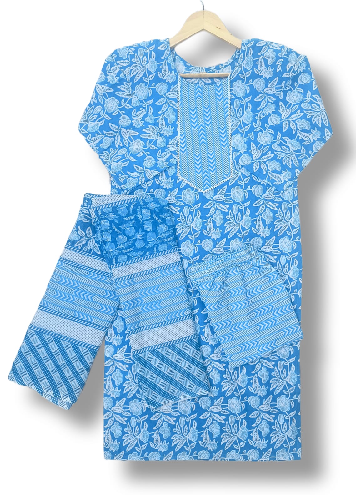 PRINTED COTTON KURTI PANT SET WITH DUPATTA