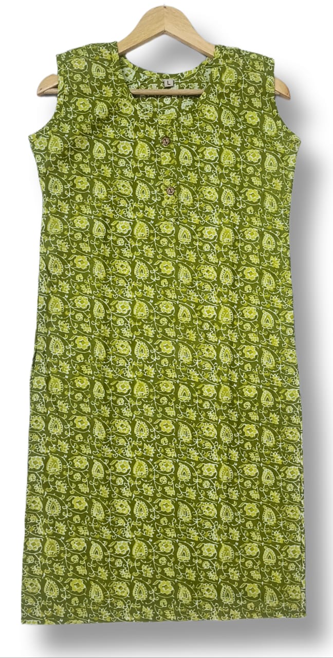 PRINTED COTTON SLEEVELESS KURTI WITH ATTACHED SLEEVES