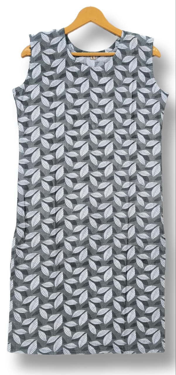 PRINTED COTTON SLEEVELESS KURTI WITH ATTACHED SLEEVES