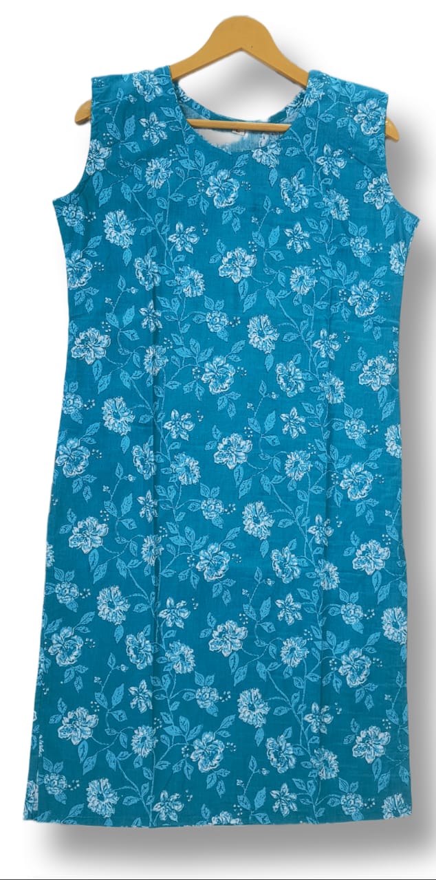 PRINTED COTTON SLEEVELESS KURTI WITH ATTACHED SLEEVES