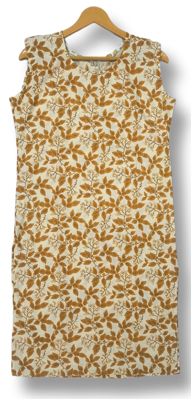 PRINTED COTTON SLEEVELESS KURTI WITH ATTACHED SLEEVES