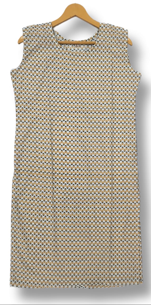 PRINTED COTTON SLEEVELESS KURTI WITH ATTACHED SLEEVES