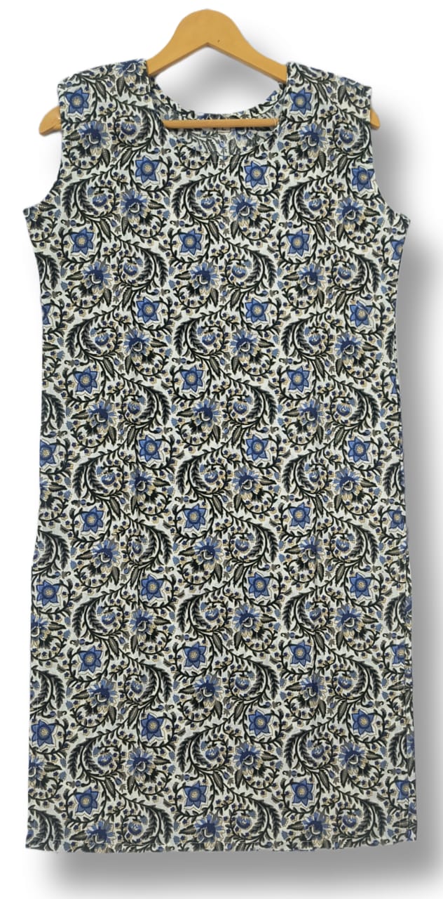 PRINTED COTTON SLEEVELESS KURTI WITH ATTACHED SLEEVES