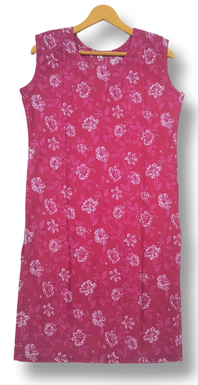 PRINTED COTTON SLEEVELESS KURTI WITH ATTACHED SLEEVES