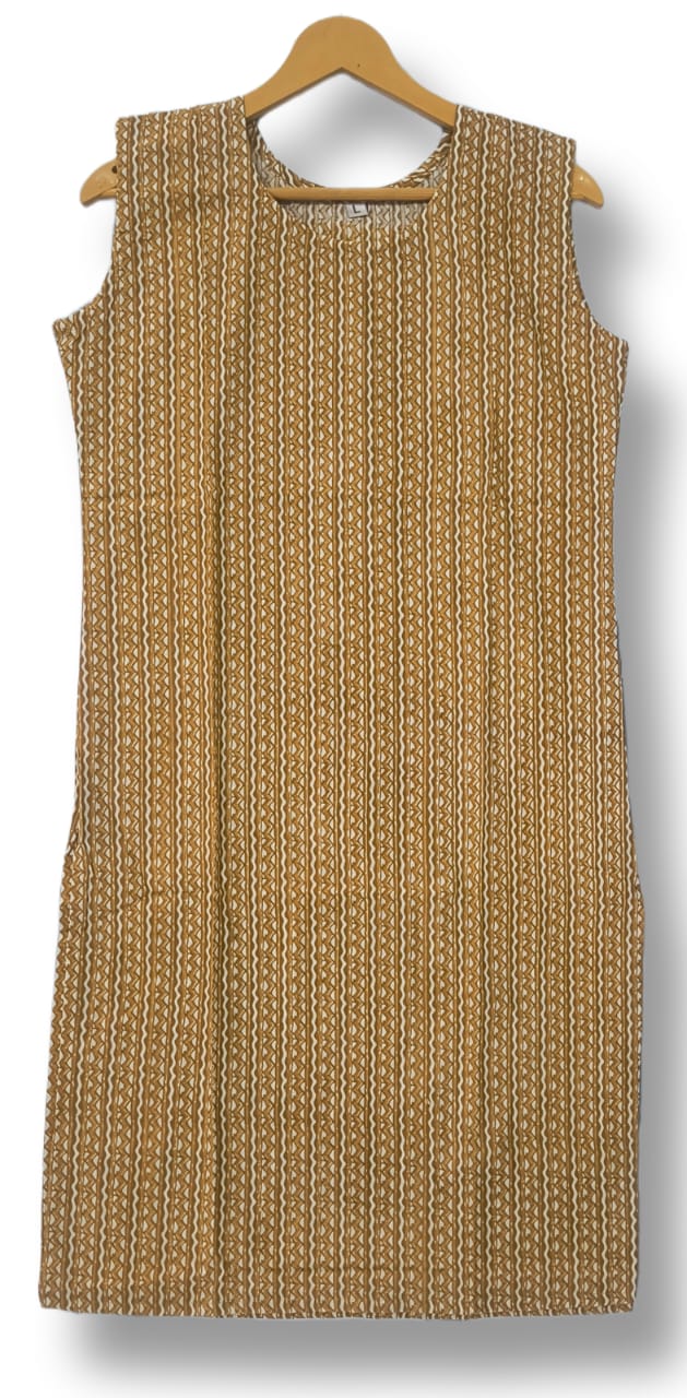 PRINTED COTTON SLEEVELESS KURTI WITH ATTACHED SLEEVES