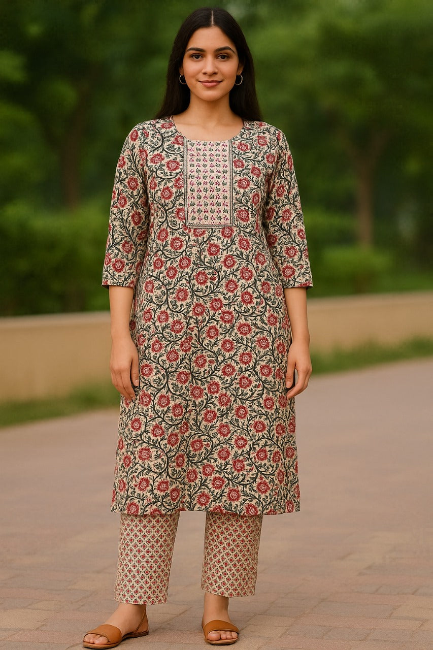 PRINTED COTTON KURTI PANT SET
