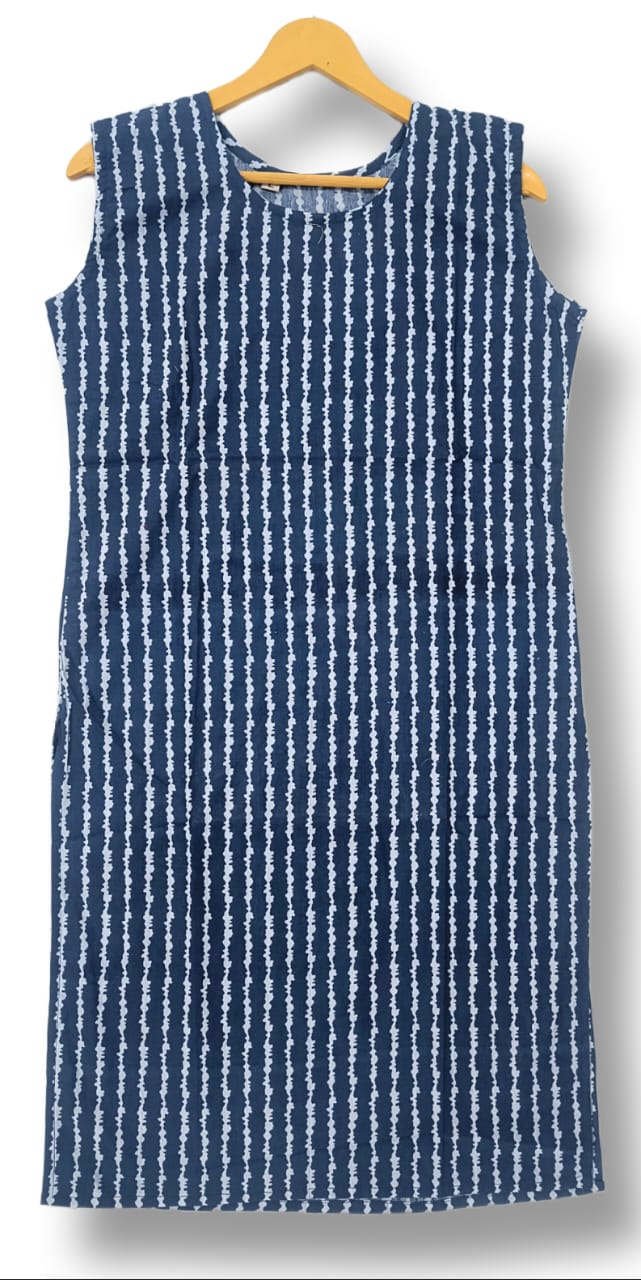 PRINTED COTTON SLEEVELESS KURTI WITH ATTACHED SLEEVES