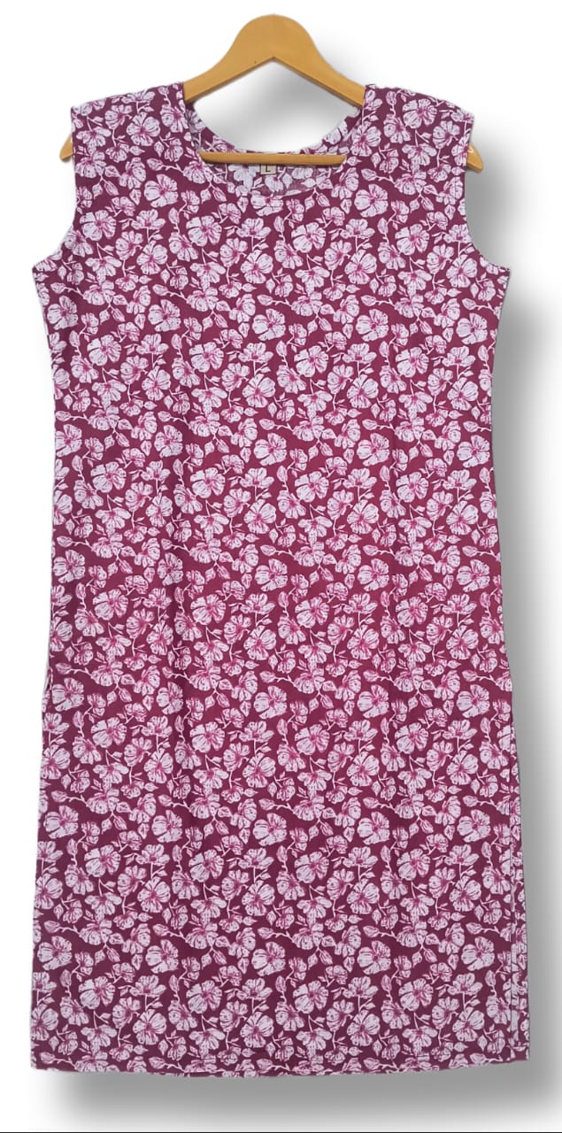 PRINTED COTTON SLEEVELESS KURTI WITH ATTACHED SLEEVES