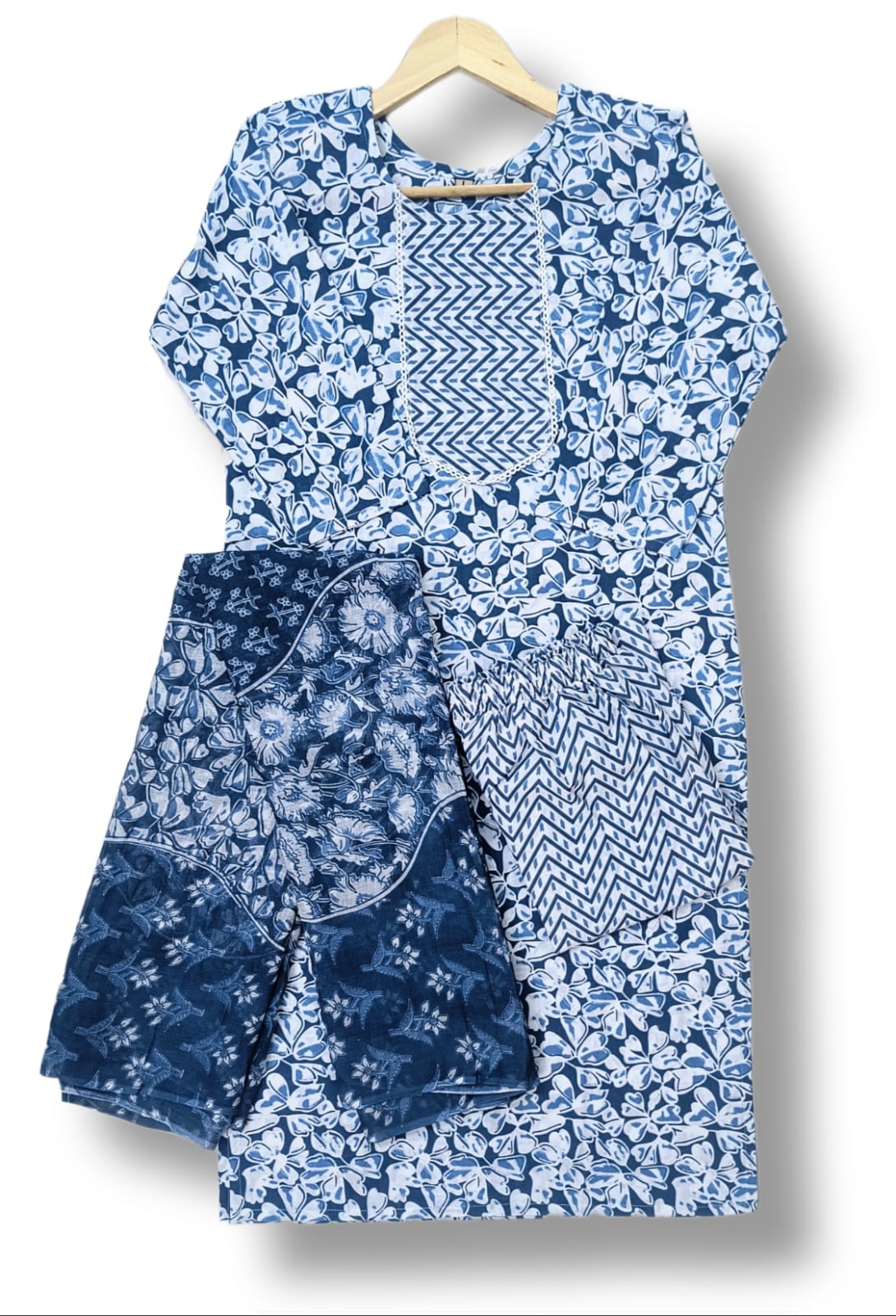 PRINTED COTTON KURTI PANT SET WITH DUPATTA