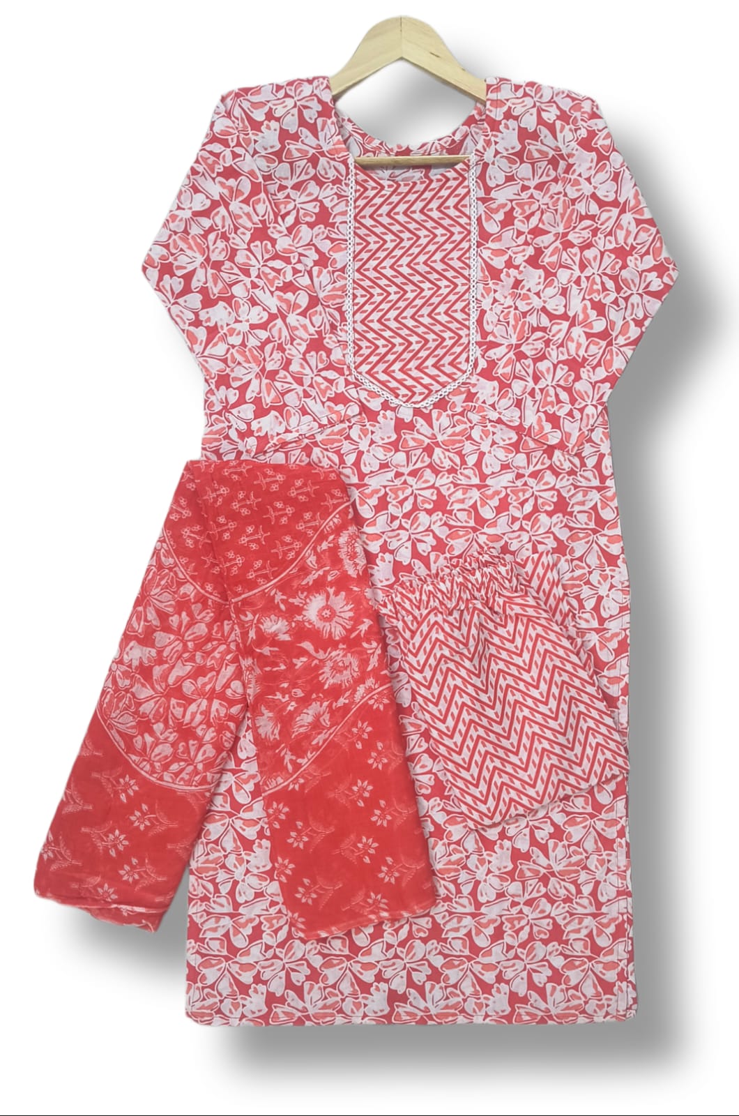PRINTED COTTON KURTI PANT SET WITH DUPATTA